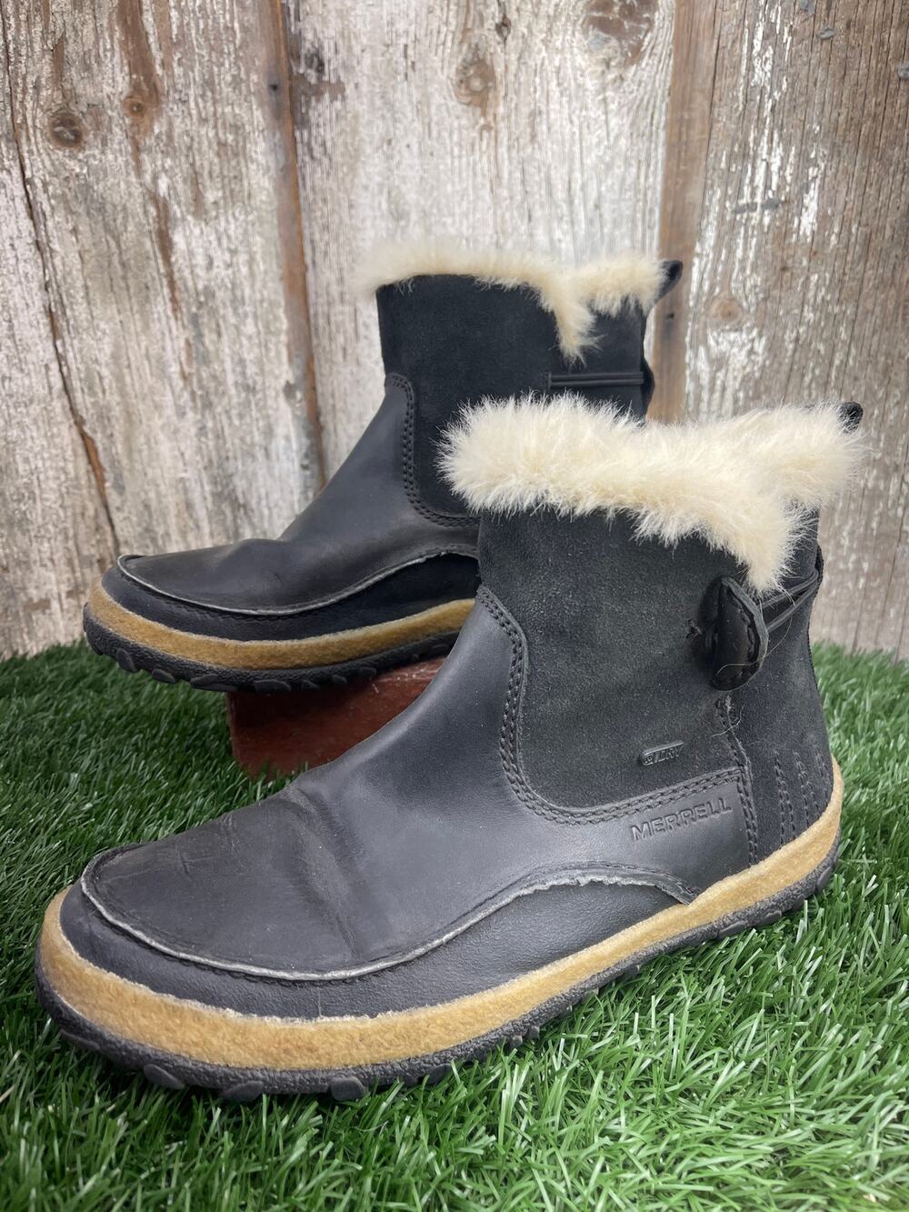 Merrell Tremblant Polar Waterproof Snow Boots Black Leather Pull On Women's 8.5